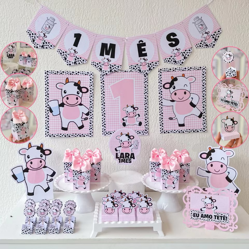 Kit Mesversário Vaquinha Rosa