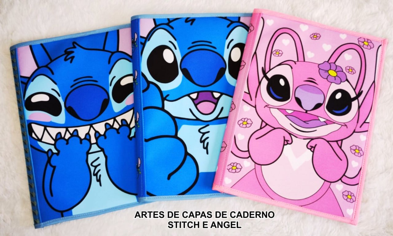 Capa de Caderno Stitch e Angel