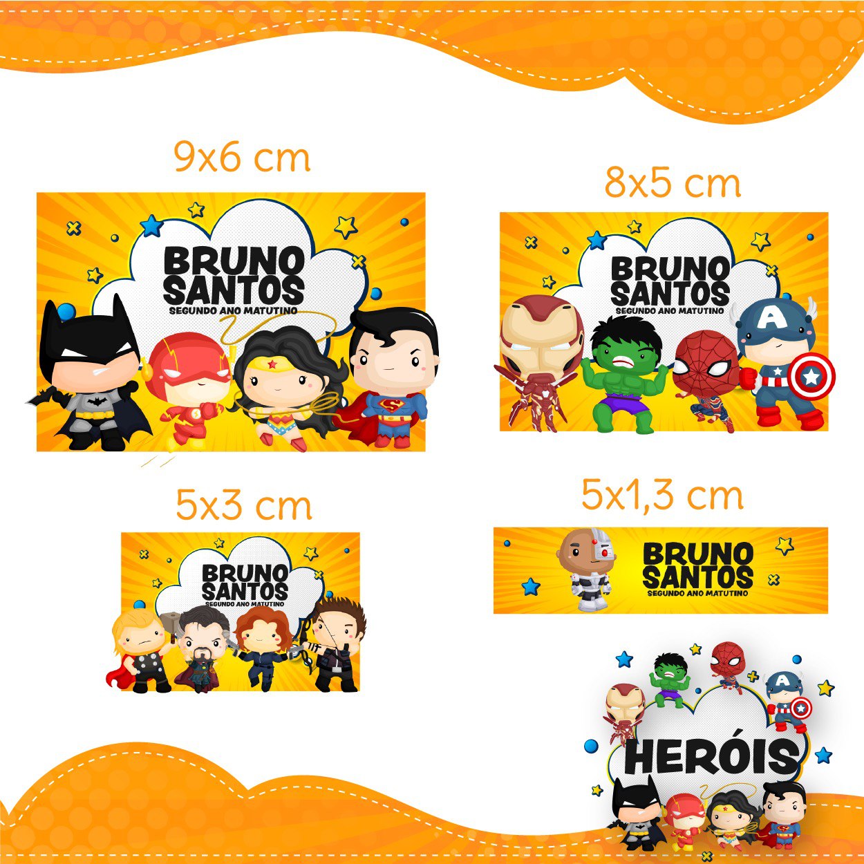 Etiqueta escolar Heróis